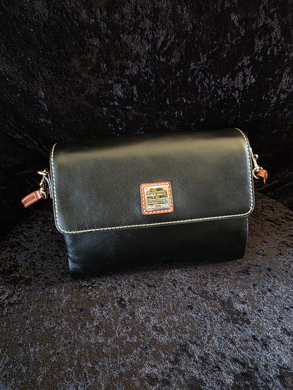 Dooney & Bourke Black Leather Crossbody with Brown Trim